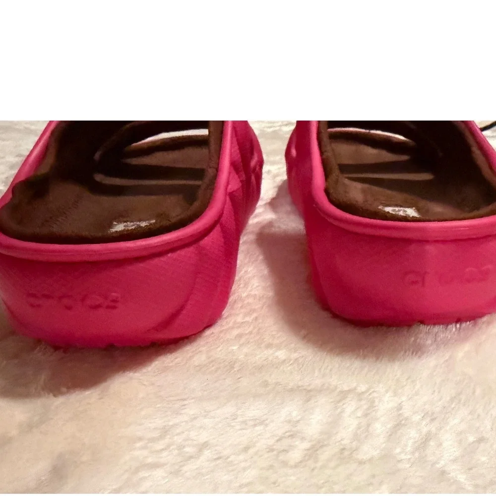 Crocs Echo Cozzzy Sandal Pink Brown Faux Fur Lining Slides 210074 Men 7 Womens 9